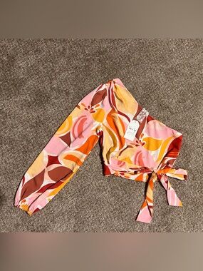 Sadie & Sage Pink Multi One Shoulder Floral Top Small Resort Vacation